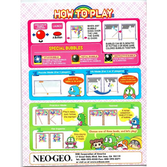Bust-A-Move Again EX Neo Geo SNK 1999 Game Flyer Bubble Puzzle - Picture 2 of 2